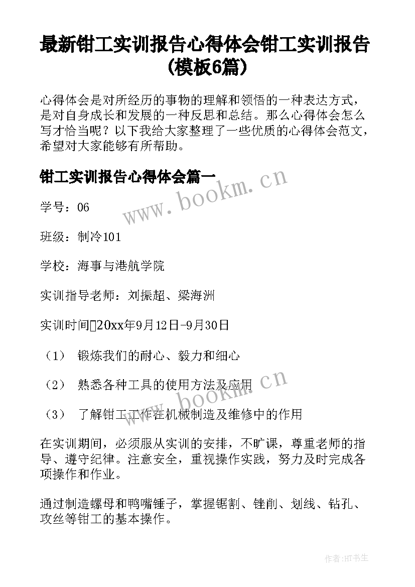 最新钳工实训报告心得体会 钳工实训报告(模板6篇)