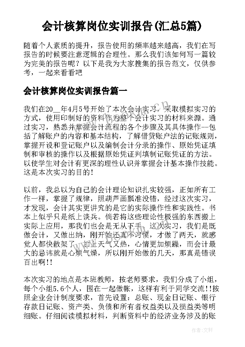 会计核算岗位实训报告(汇总5篇)