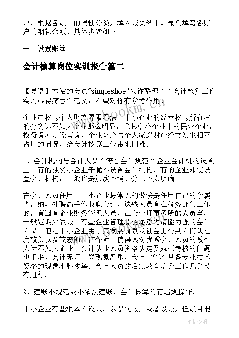 会计核算岗位实训报告(汇总5篇)