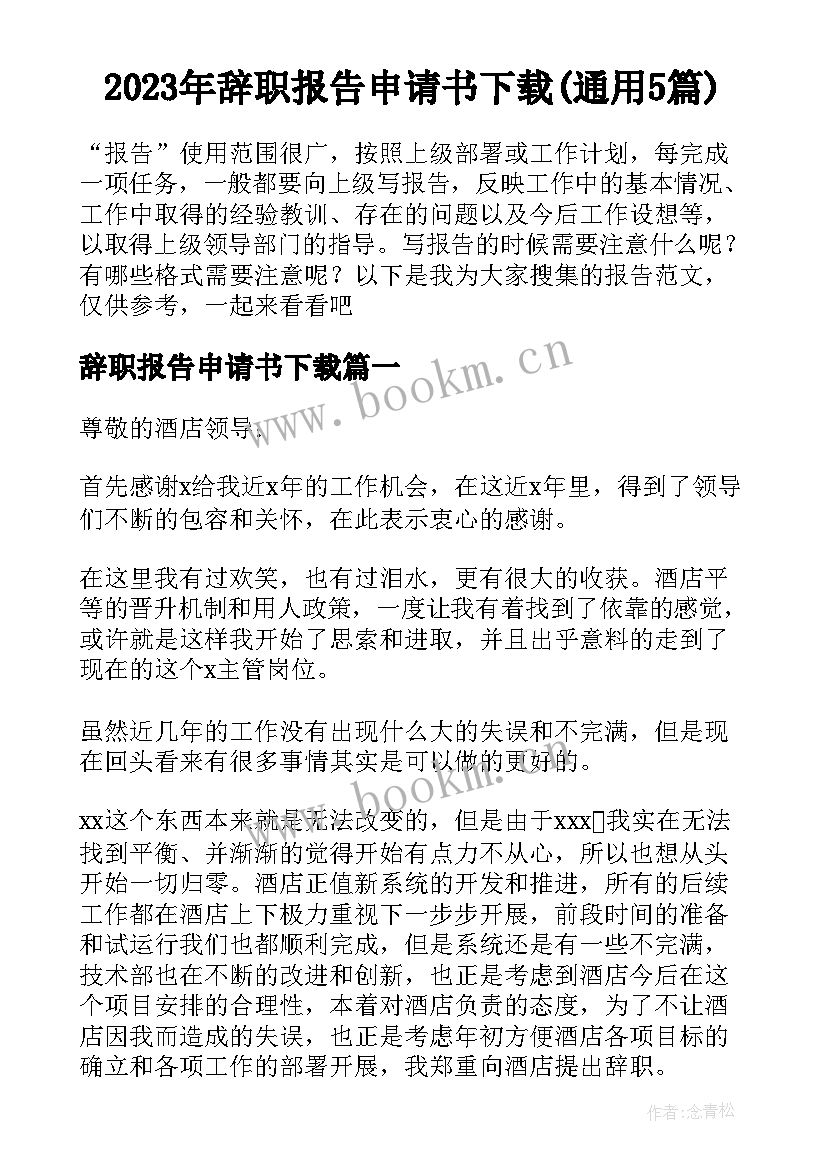 2023年辞职报告申请书下载(通用5篇)