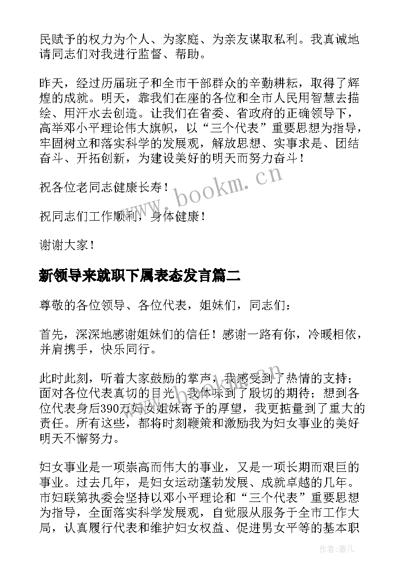 新领导来就职下属表态发言(实用5篇)