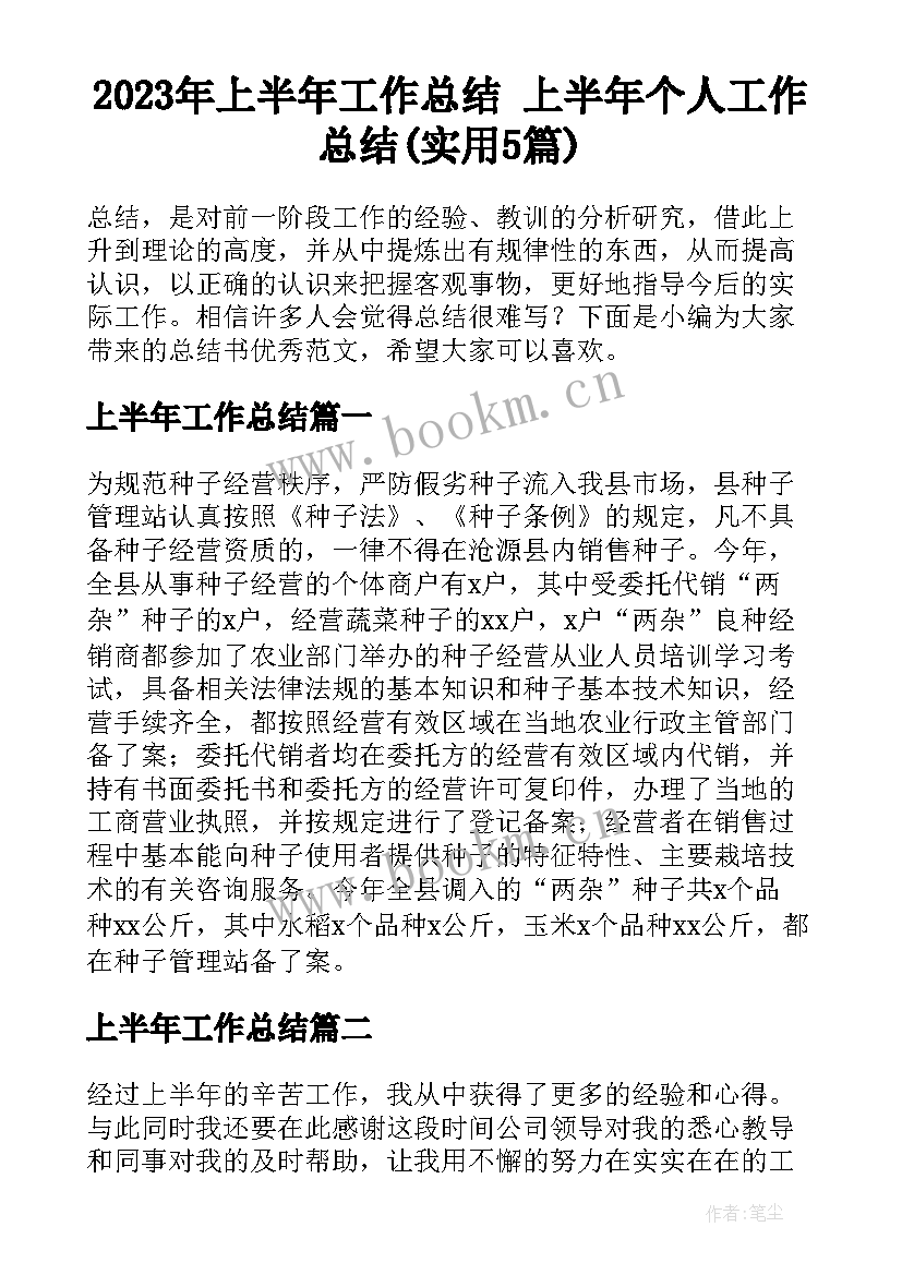 2023年上半年工作总结 上半年个人工作总结(实用5篇)