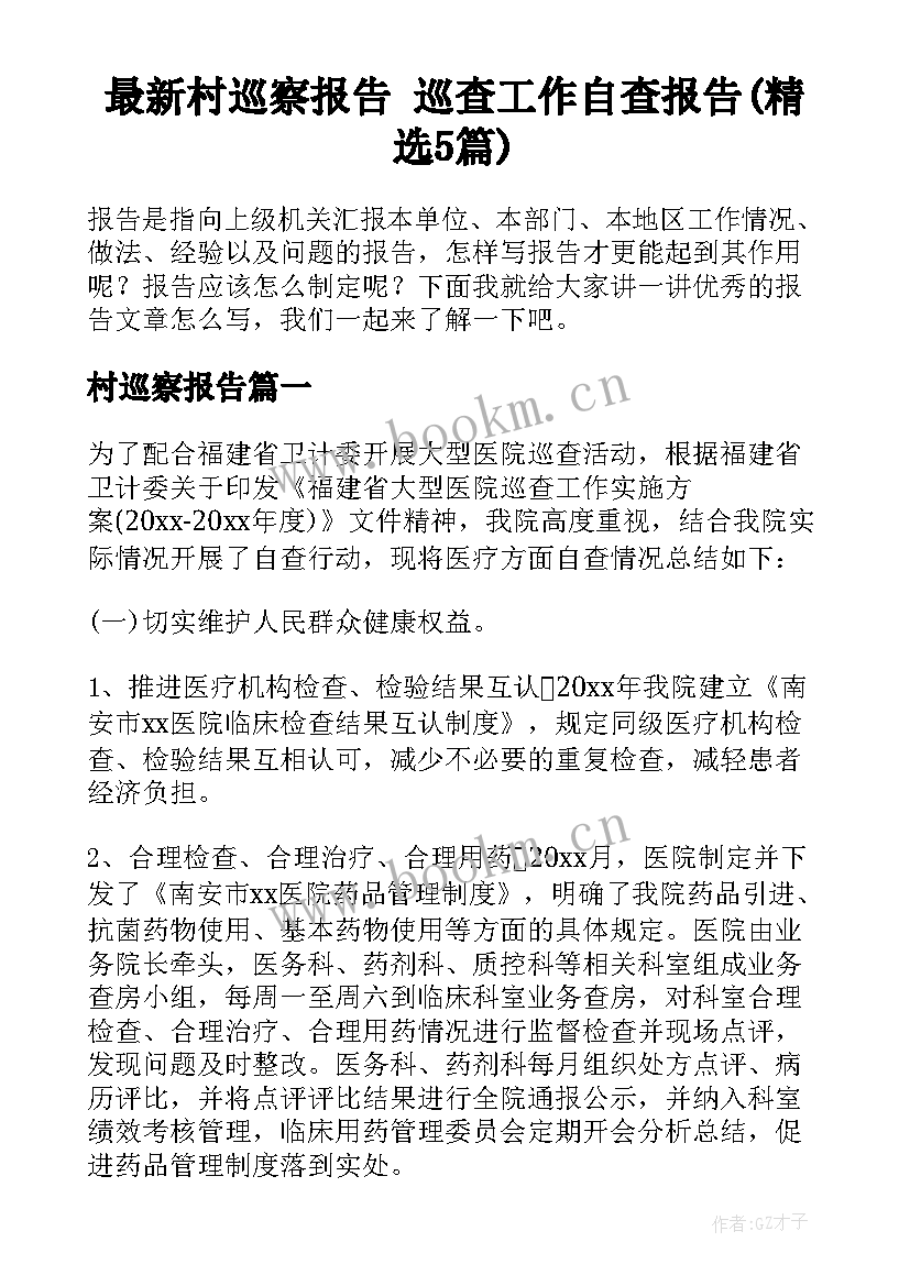 最新村巡察报告 巡查工作自查报告(精选5篇)