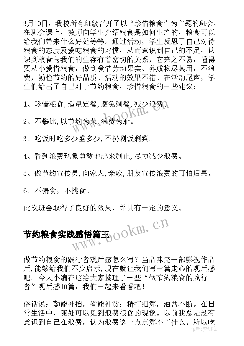 2023年节约粮食实践感悟(通用5篇)