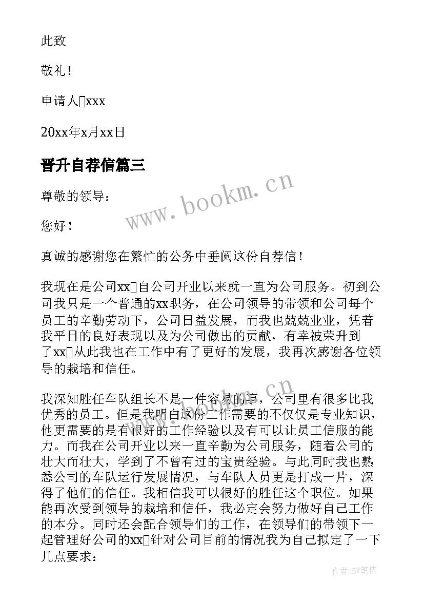 2023年晋升自荐信(汇总9篇)