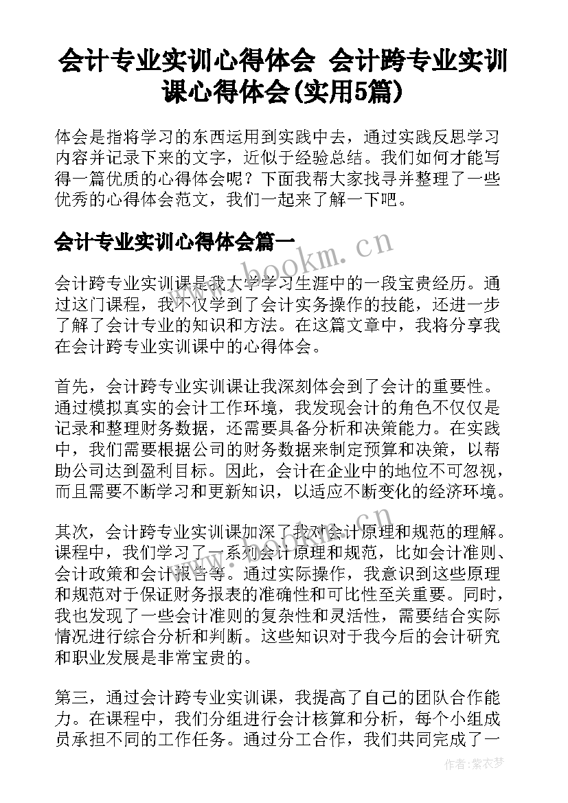 会计专业实训心得体会 会计跨专业实训课心得体会(实用5篇)