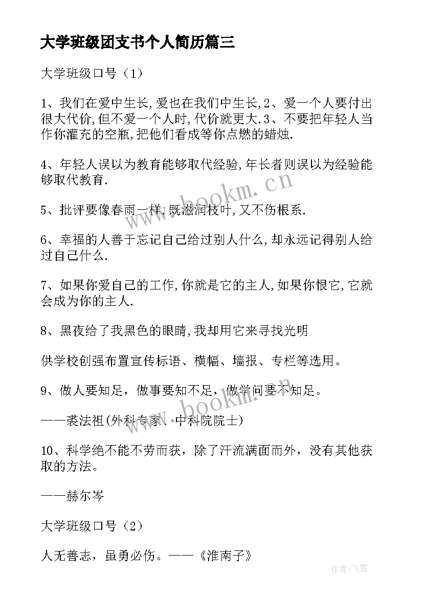 大学班级团支书个人简历 大学班级心得体会总结(通用7篇)