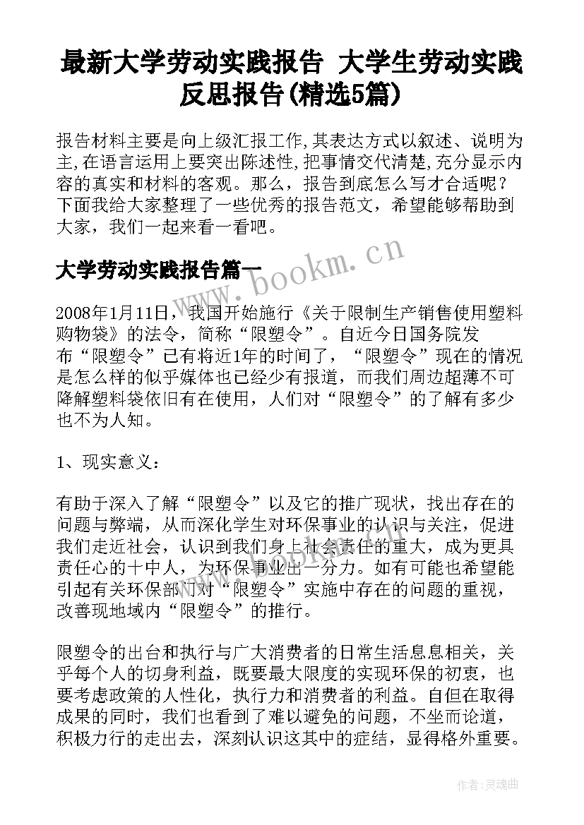 最新大学劳动实践报告 大学生劳动实践反思报告(精选5篇)