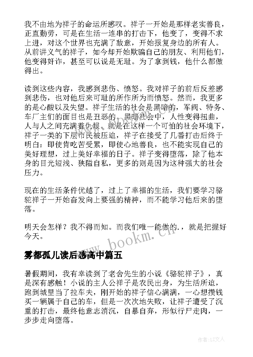 2023年雾都孤儿读后感高中(大全5篇)