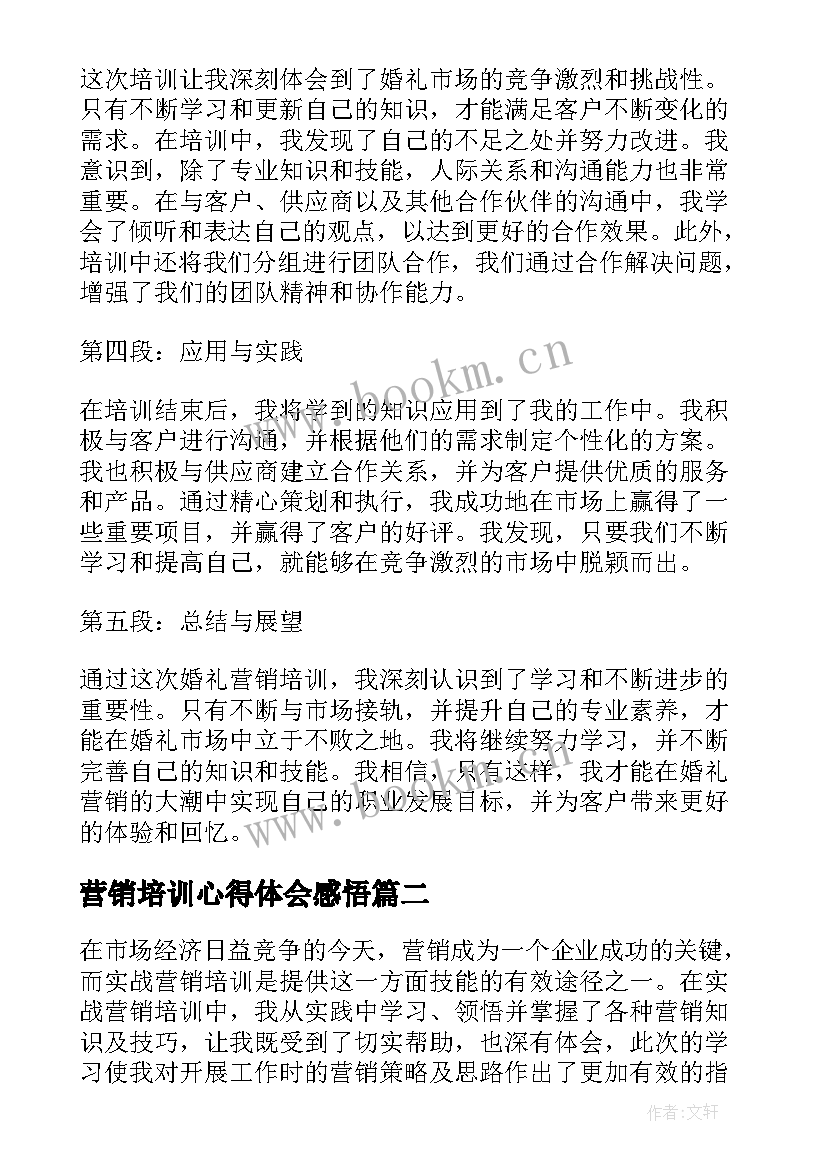 最新营销培训心得体会感悟 婚礼营销培训心得体会(优质7篇)