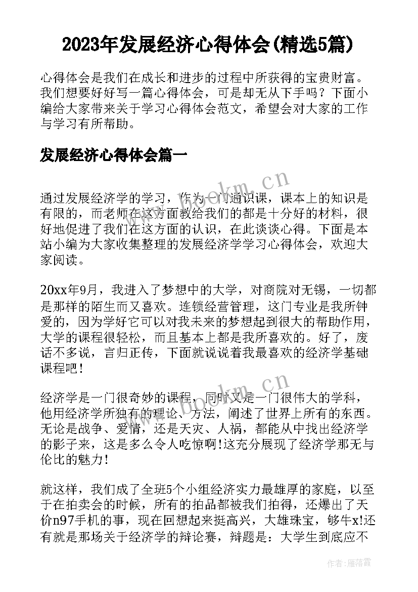 2023年发展经济心得体会(精选5篇)