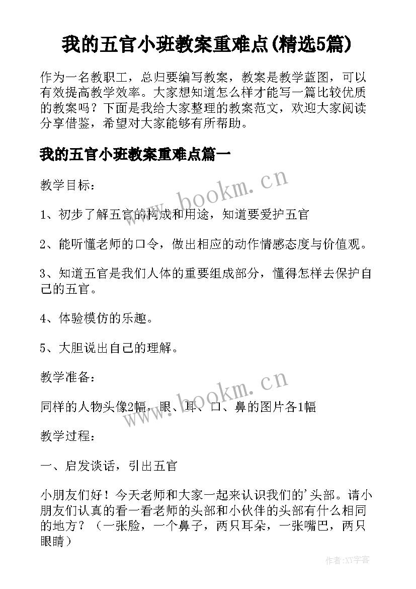 我的五官小班教案重难点(精选5篇)