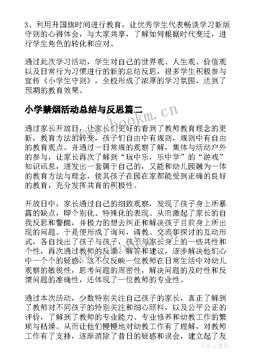 最新小学禁烟活动总结与反思(精选5篇)