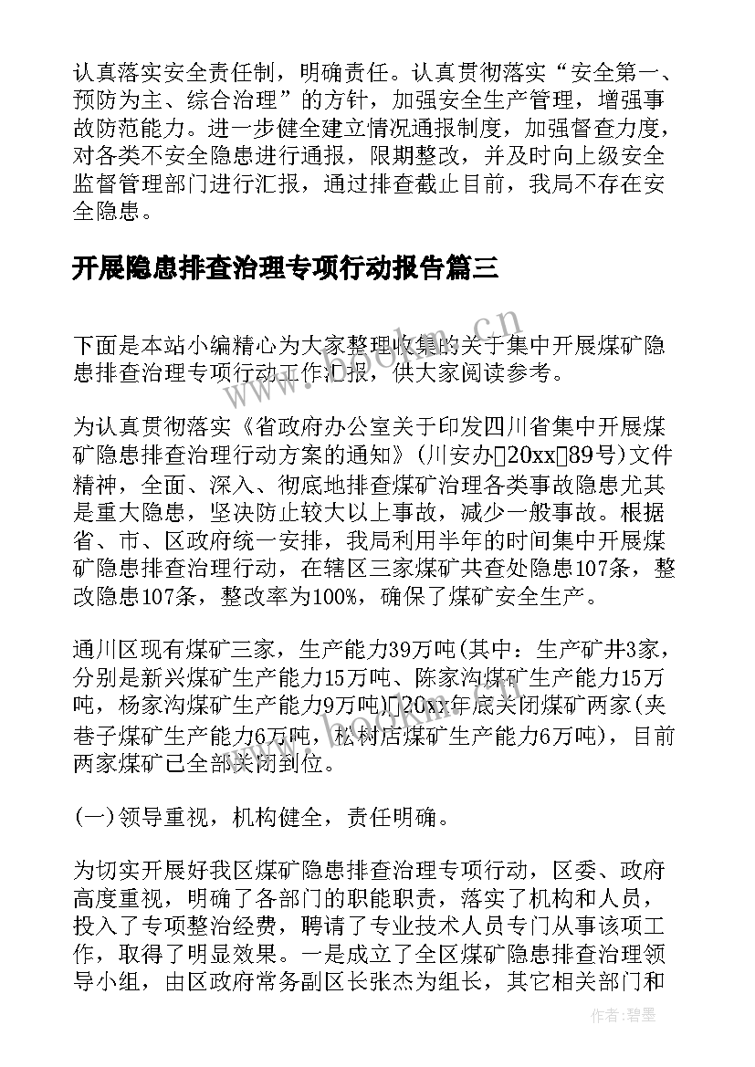 2023年开展隐患排查治理专项行动报告(大全5篇)