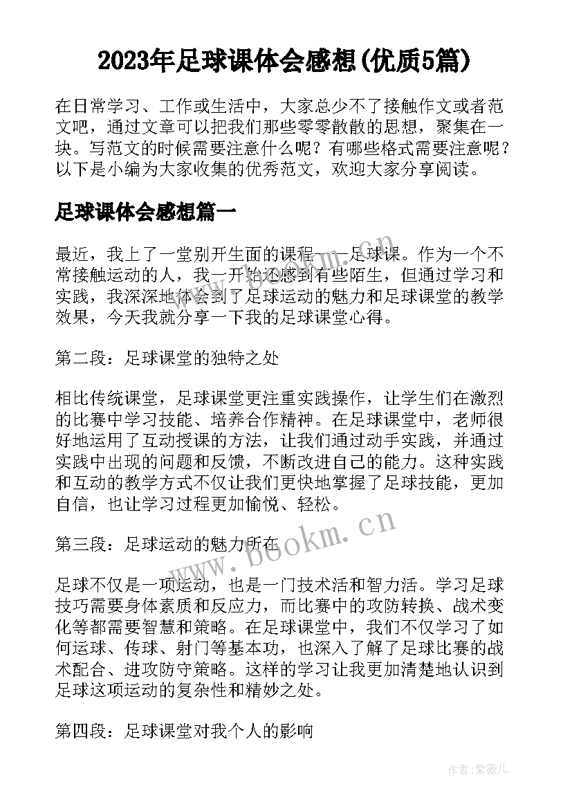 2023年足球课体会感想(优质5篇)