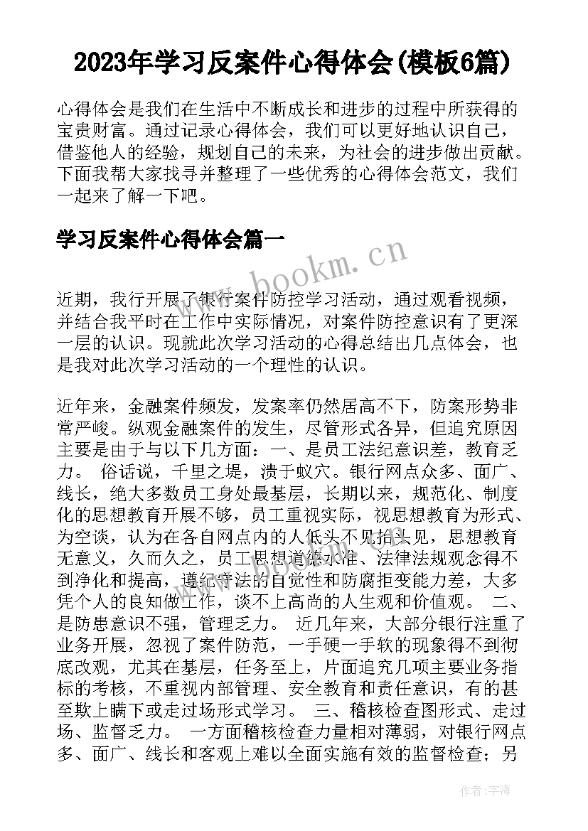 2023年学习反案件心得体会(模板6篇)