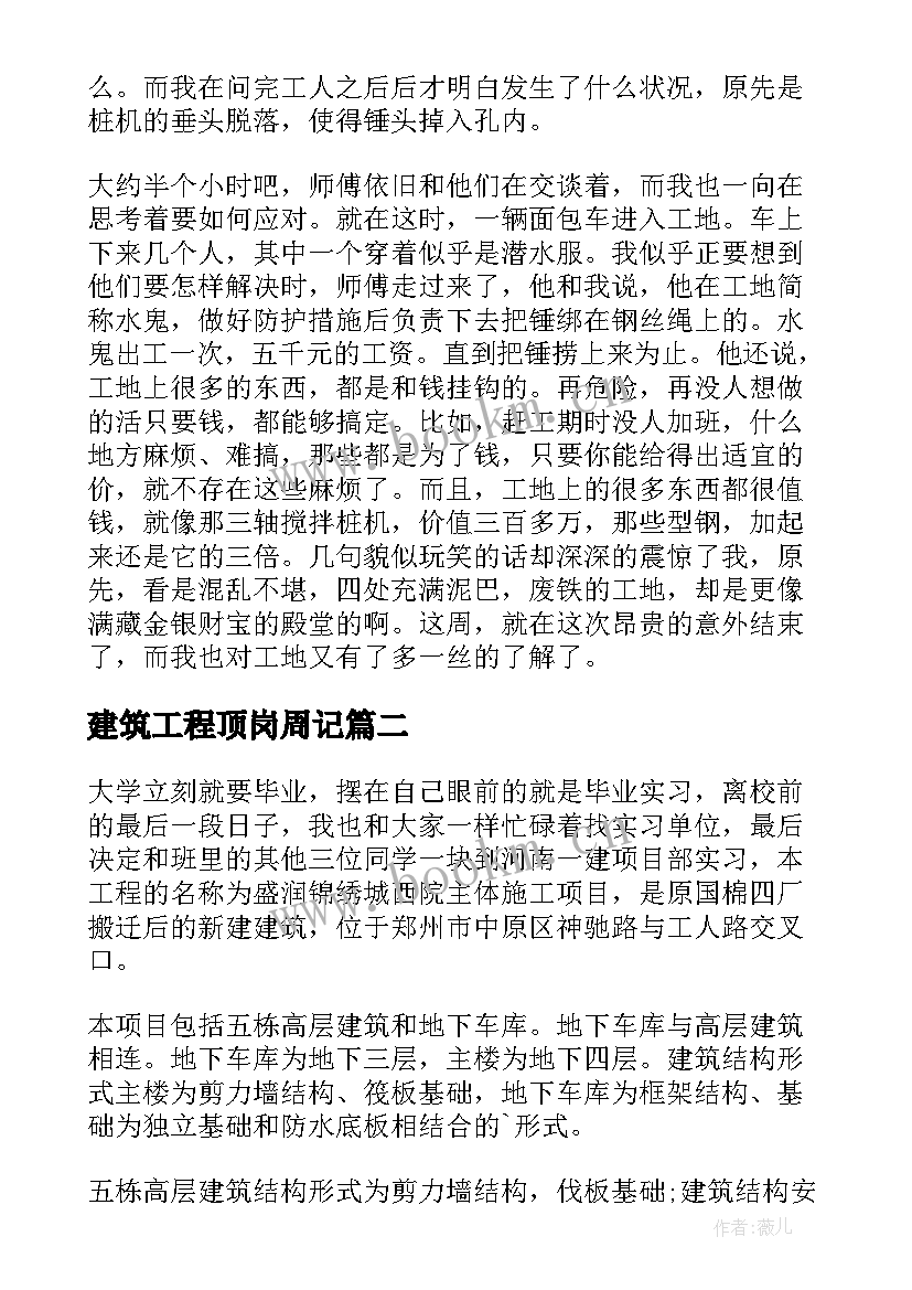 建筑工程顶岗周记(大全9篇)