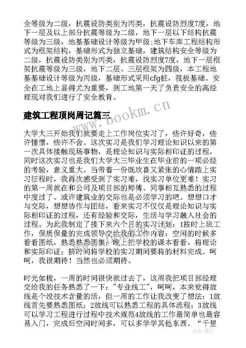 建筑工程顶岗周记(大全9篇)