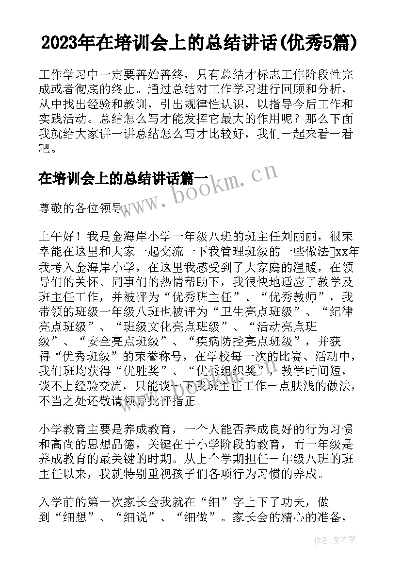 2023年在培训会上的总结讲话(优秀5篇)