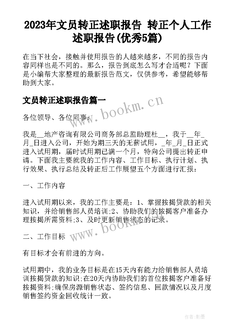 2023年文员转正述职报告 转正个人工作述职报告(优秀5篇)