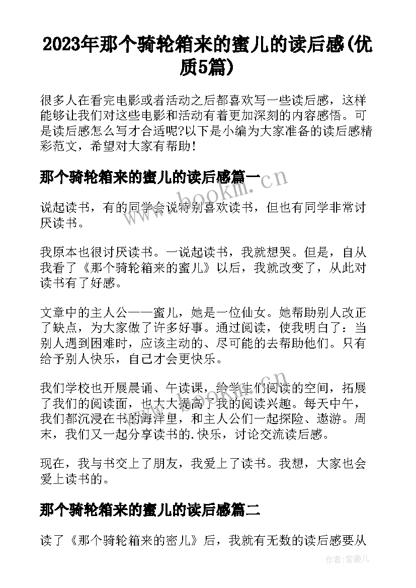 2023年那个骑轮箱来的蜜儿的读后感(优质5篇)