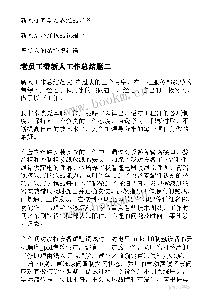 最新老员工带新人工作总结(实用8篇)