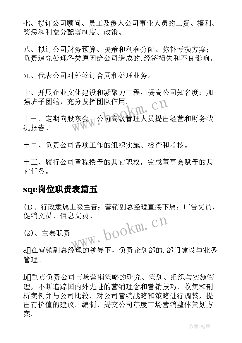 最新sqe岗位职责表 岗位职责流程培训心得体会(大全9篇)