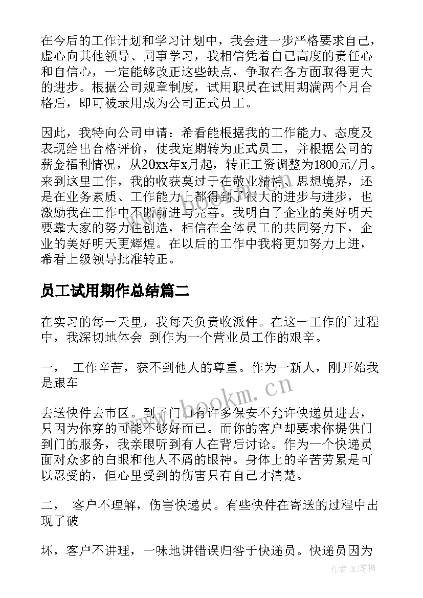 员工试用期作总结(优秀8篇)