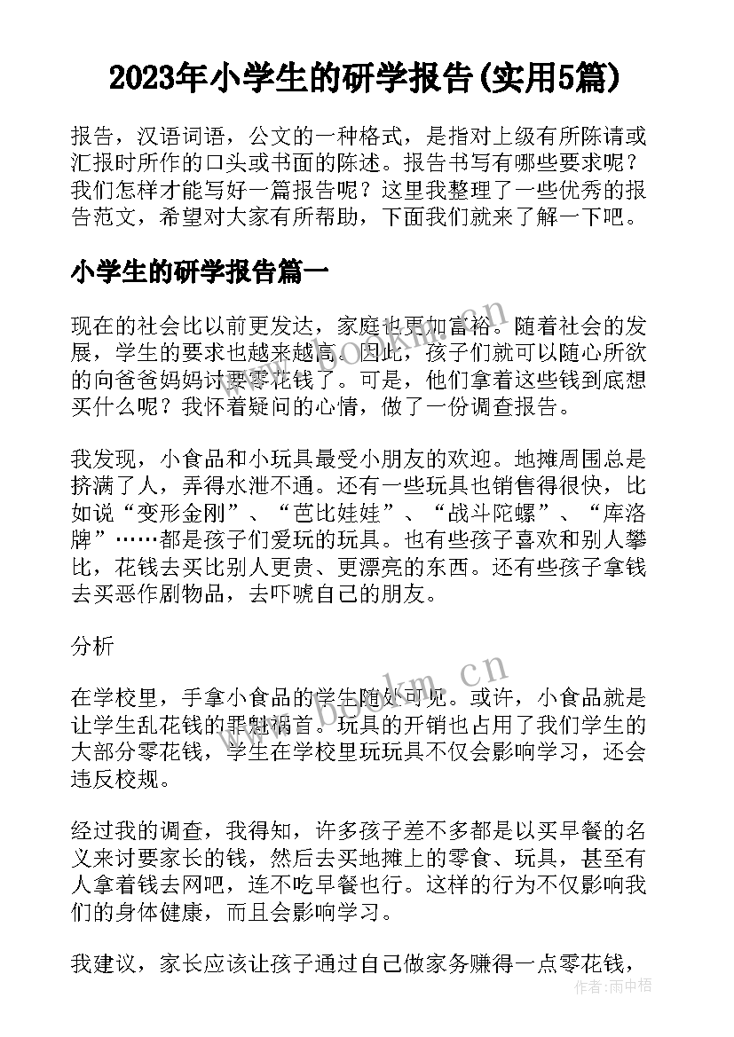 2023年小学生的研学报告(实用5篇)