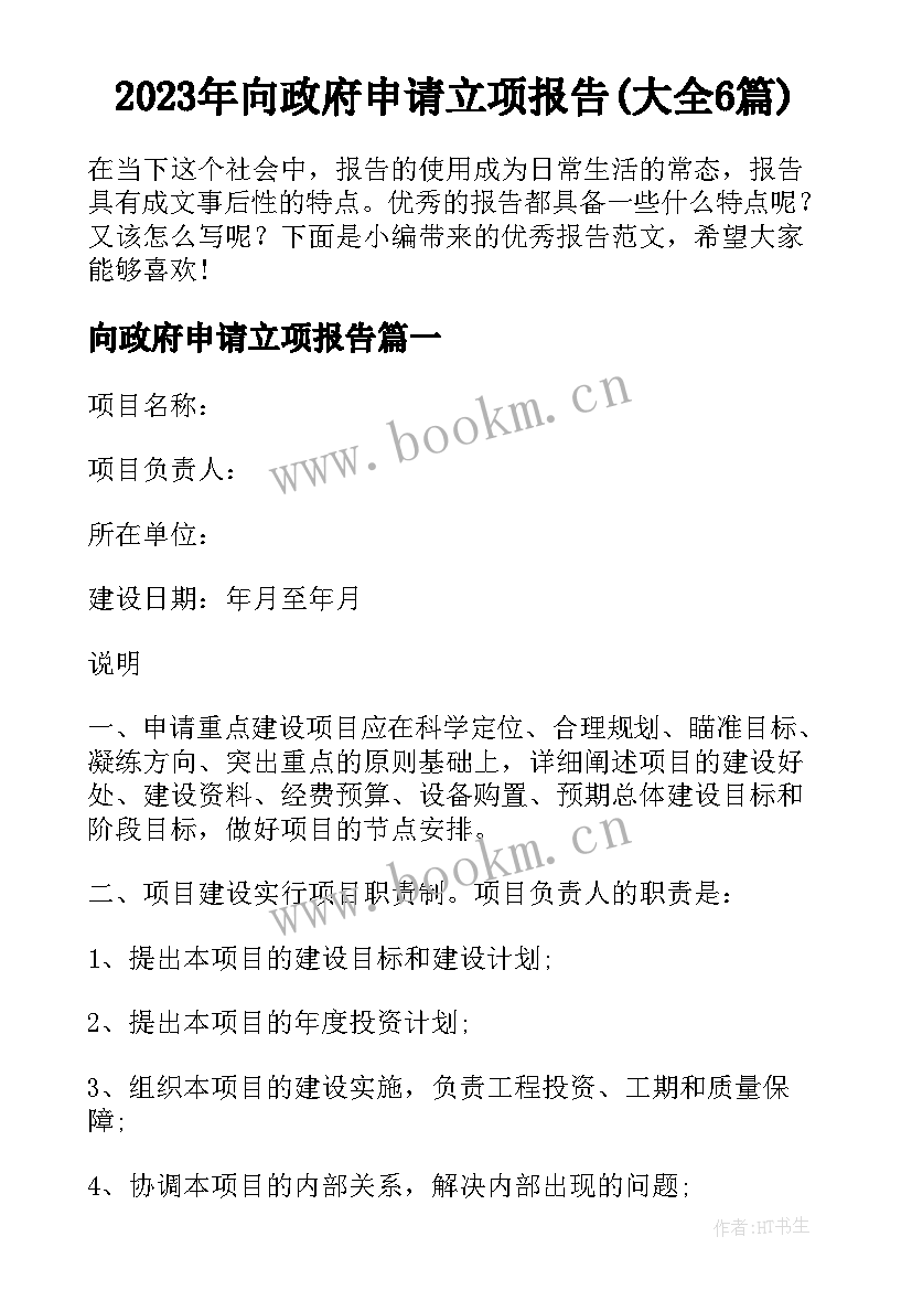 2023年向政府申请立项报告(大全6篇)