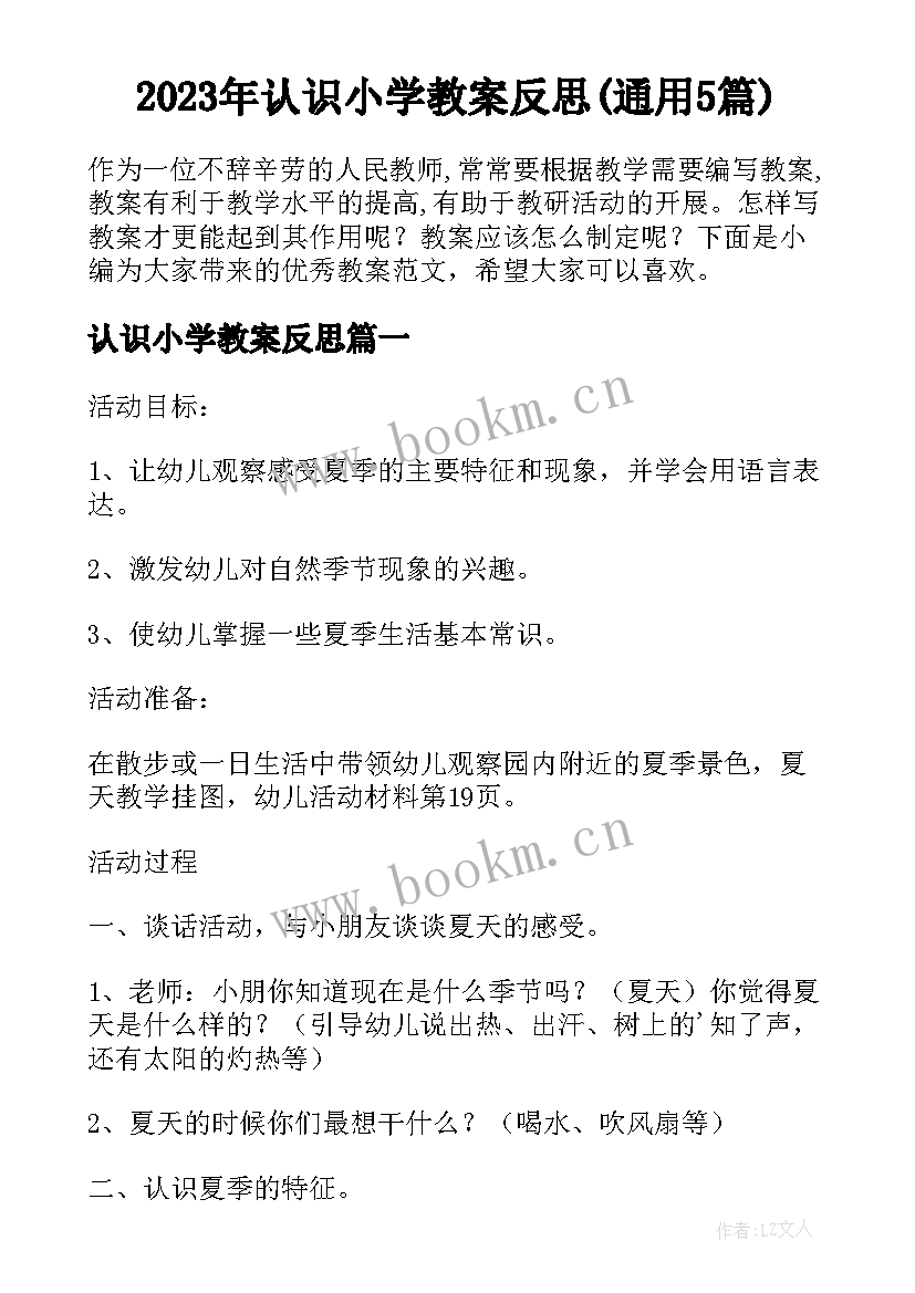 2023年认识小学教案反思(通用5篇)