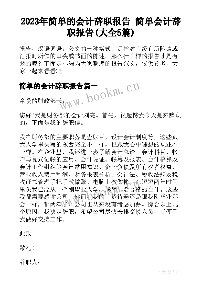 2023年简单的会计辞职报告 简单会计辞职报告(大全5篇)