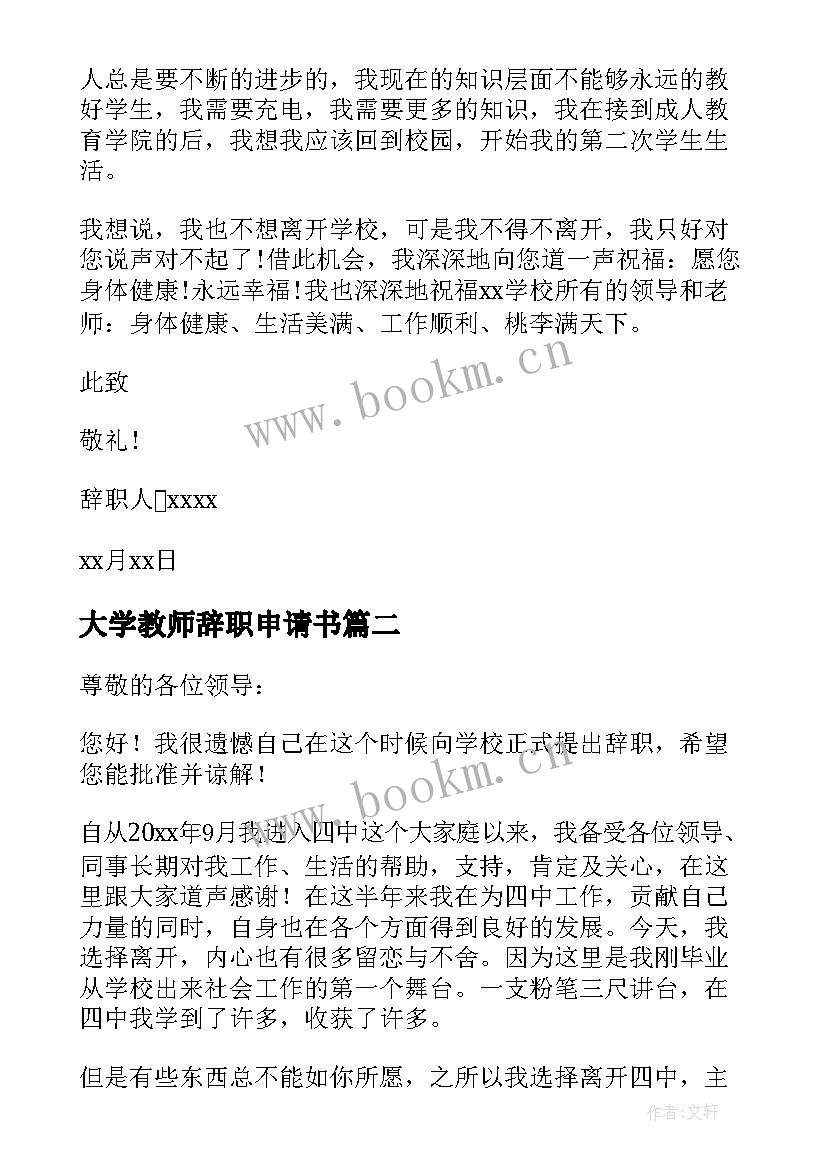 大学教师辞职申请书(模板8篇)