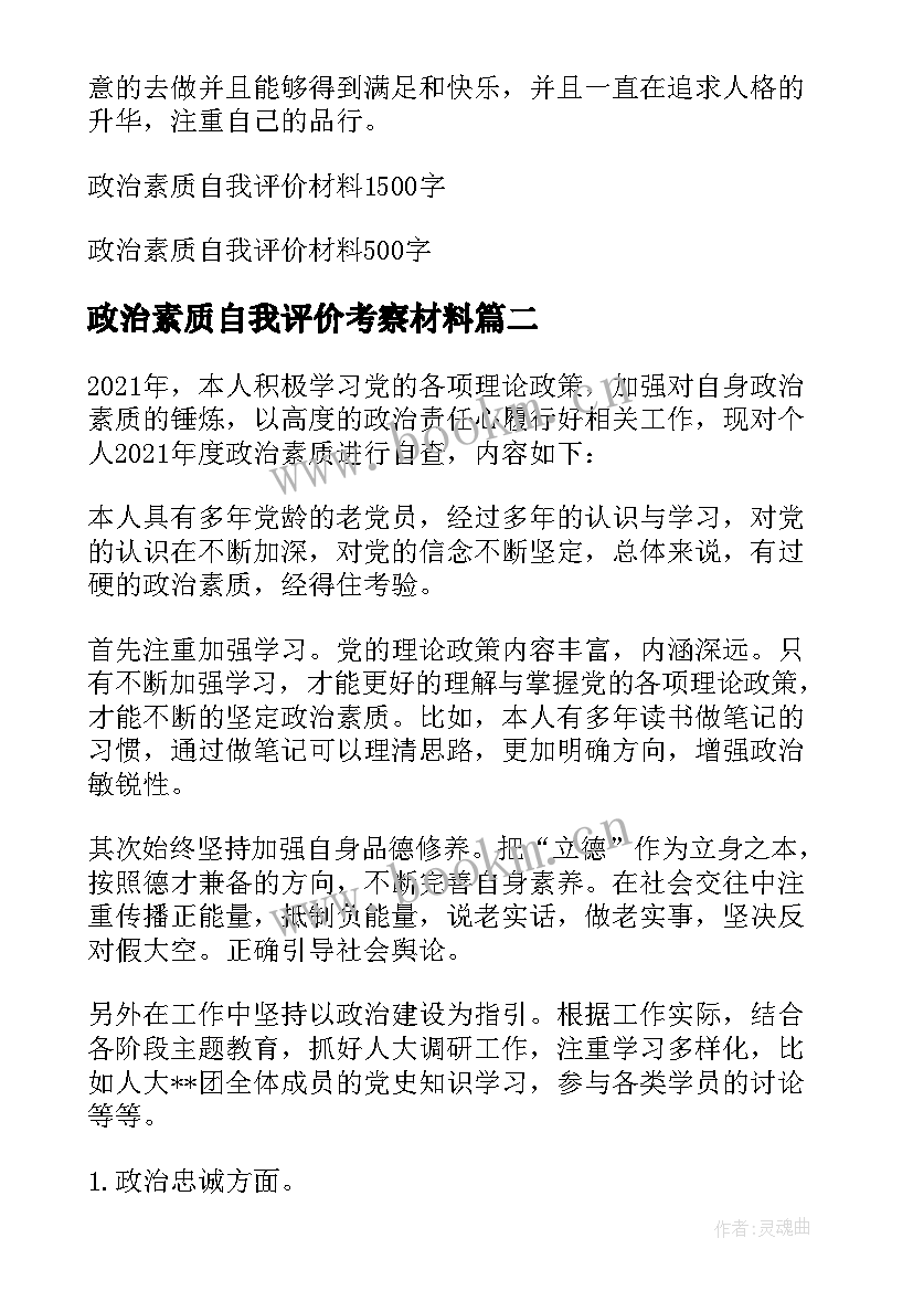 政治素质自我评价考察材料(模板5篇)