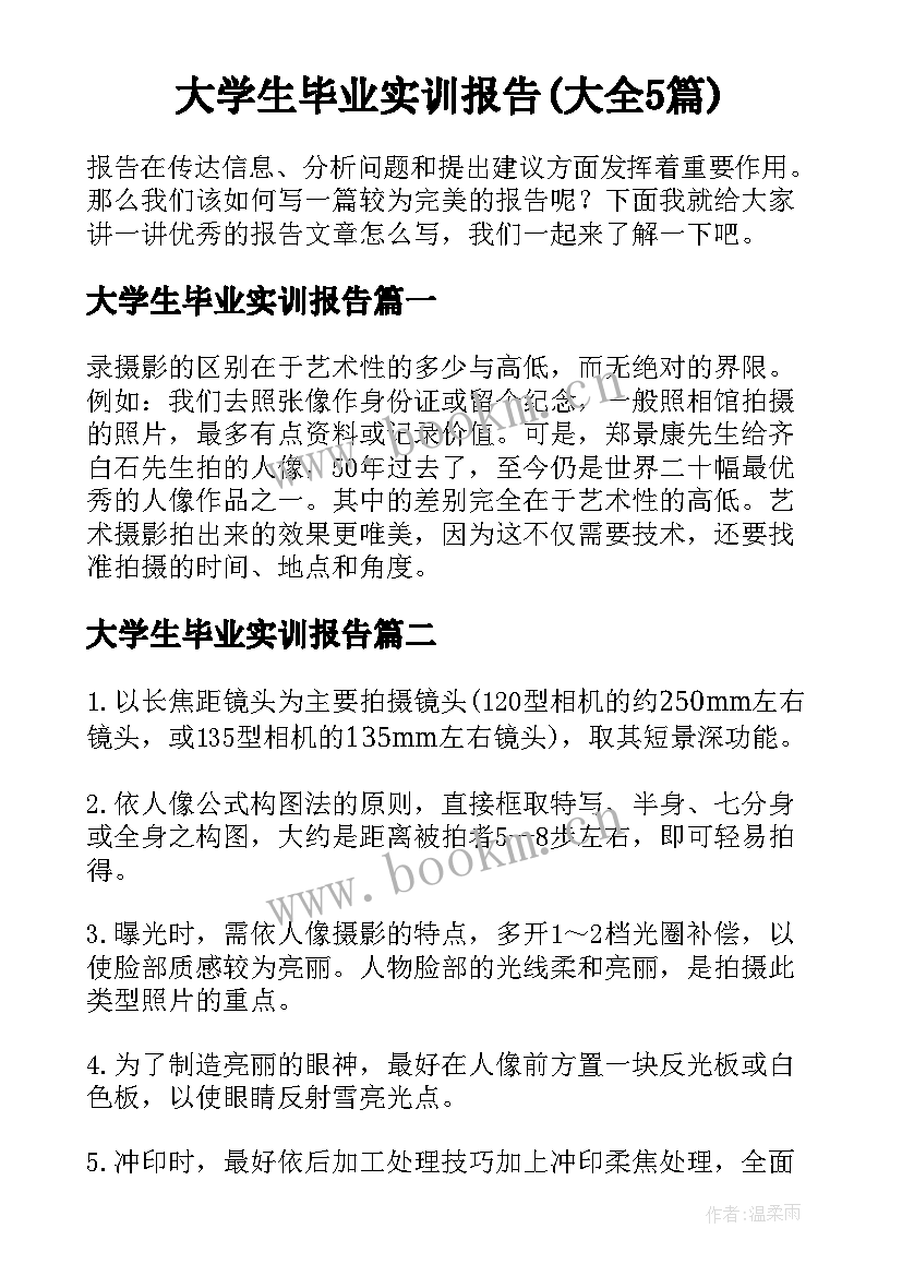 大学生毕业实训报告(大全5篇)