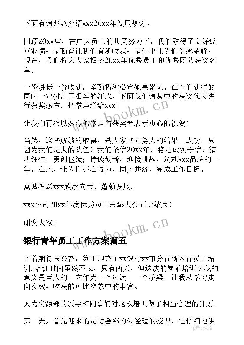 银行青年员工工作方案(大全7篇)