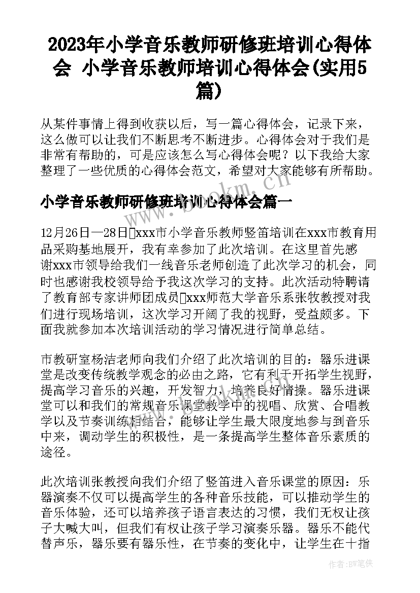 2023年小学音乐教师研修班培训心得体会 小学音乐教师培训心得体会(实用5篇)