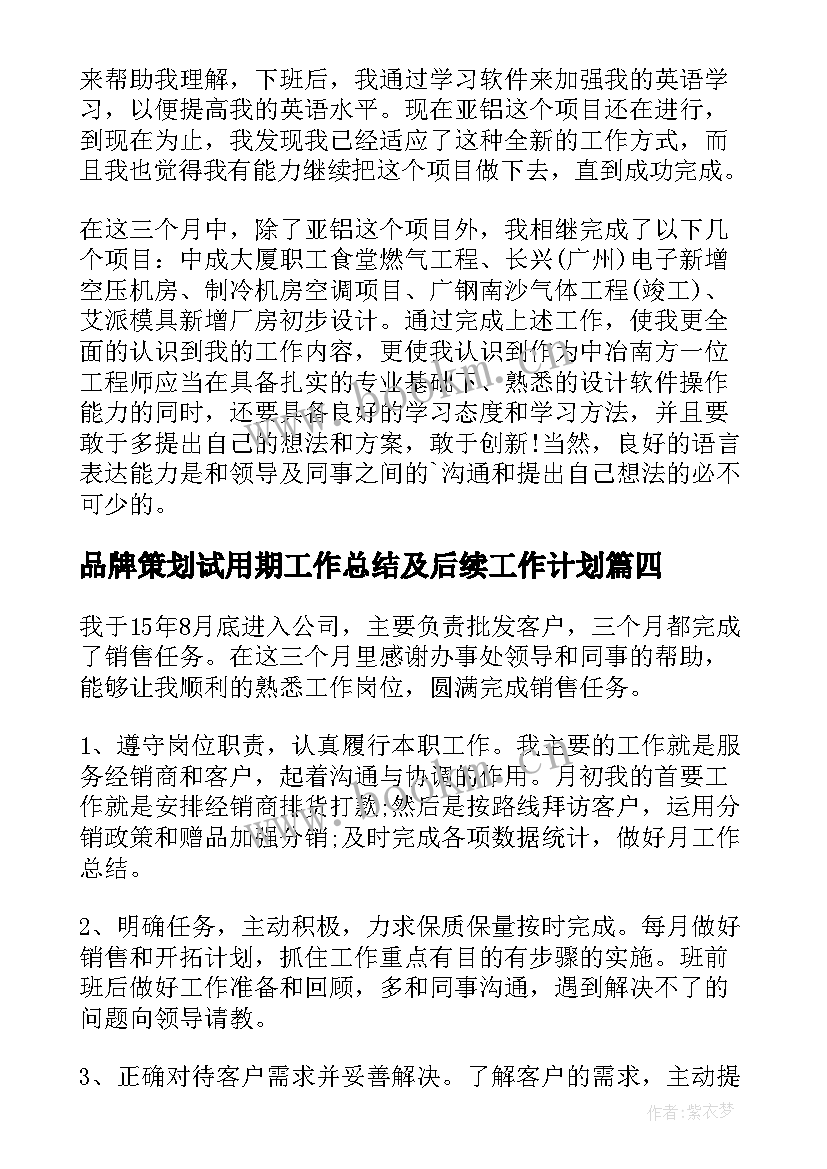 2023年品牌策划试用期工作总结及后续工作计划(大全5篇)