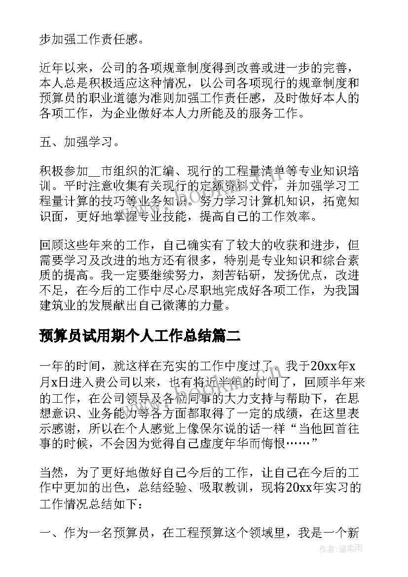 预算员试用期个人工作总结(优秀8篇)