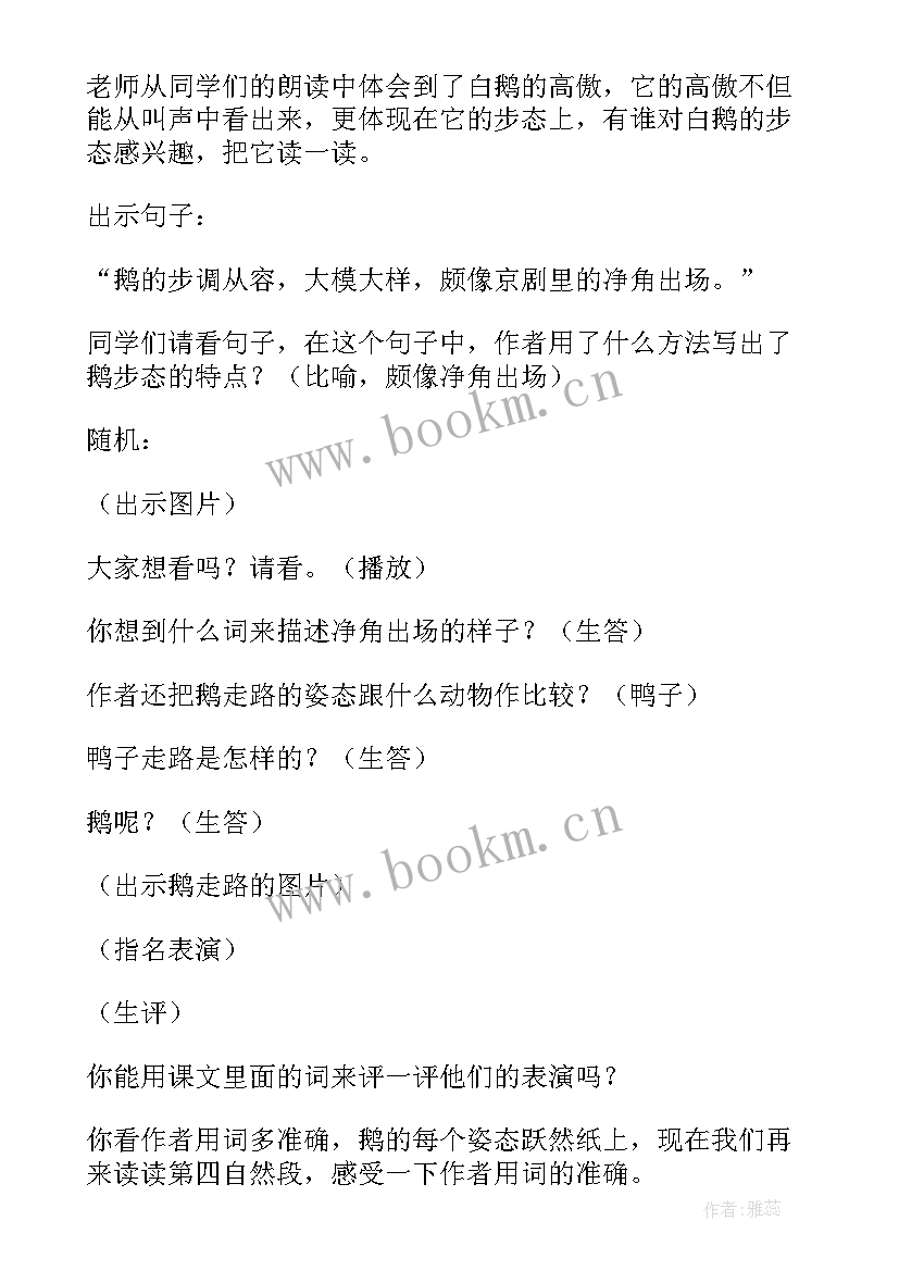 2023年小学四年级语文白鹅 四年级语文白鹅教学设计(优秀5篇)