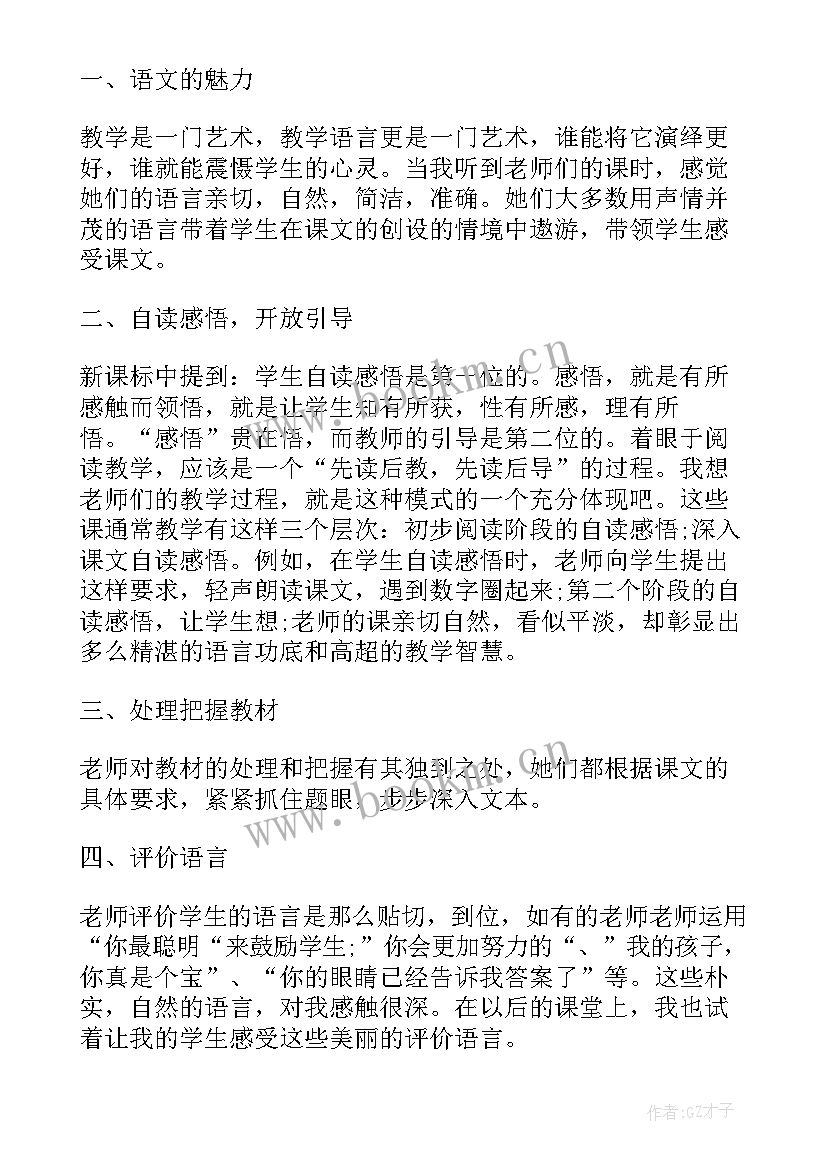 小学语文听课心得 小学语文课听课心得(精选8篇)