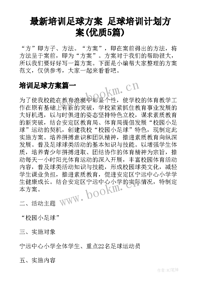 最新培训足球方案 足球培训计划方案(优质5篇)