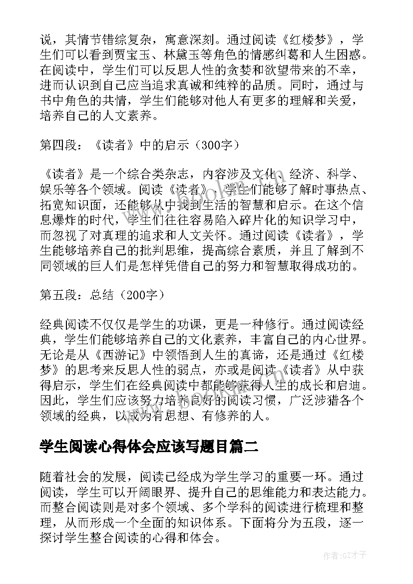 2023年学生阅读心得体会应该写题目(大全6篇)