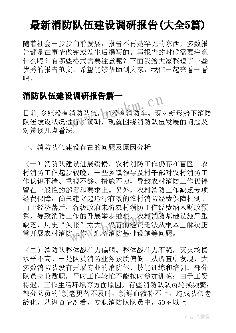 最新消防队伍建设调研报告(大全5篇)