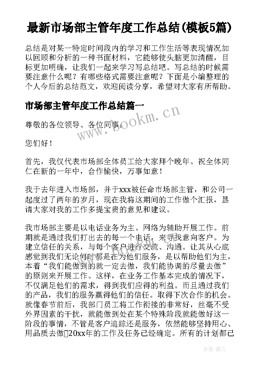 最新市场部主管年度工作总结(模板5篇)