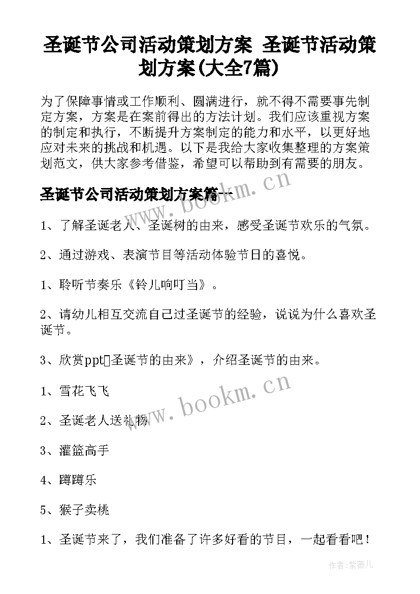 圣诞节公司活动策划方案 圣诞节活动策划方案(大全7篇)