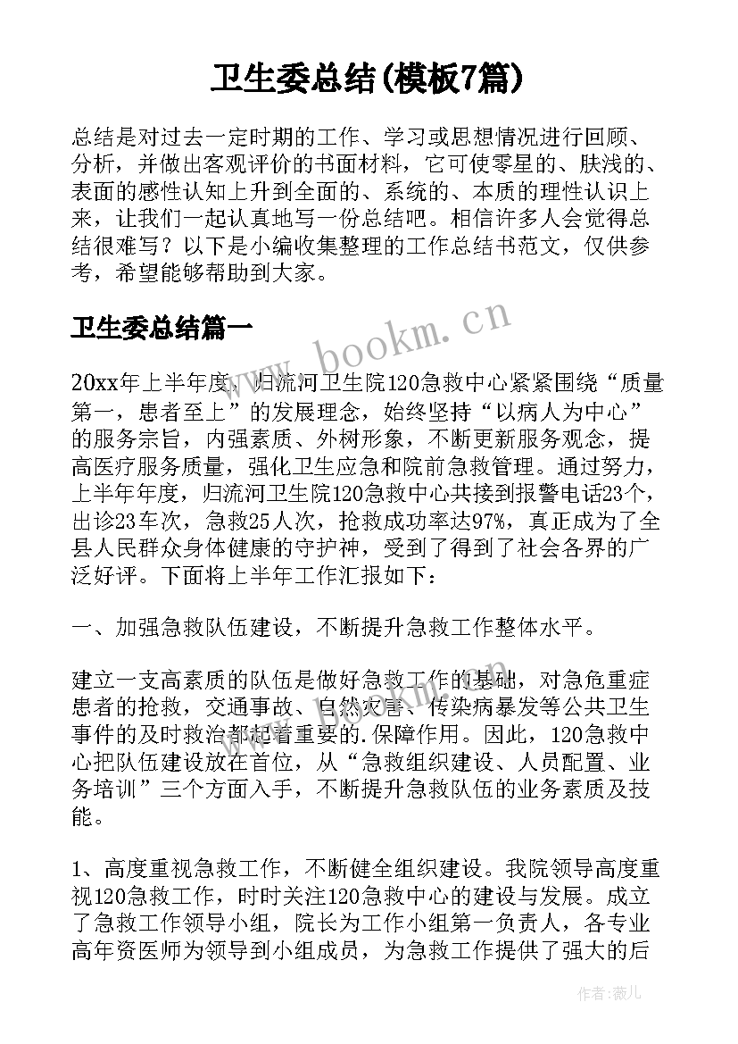 卫生委总结(模板7篇)