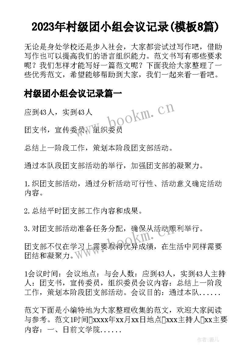 2023年村级团小组会议记录(模板8篇)