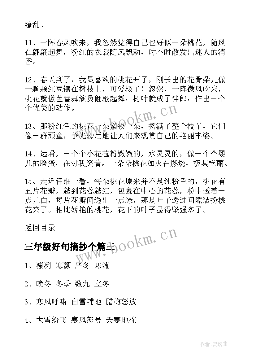 2023年三年级好句摘抄个(通用8篇)