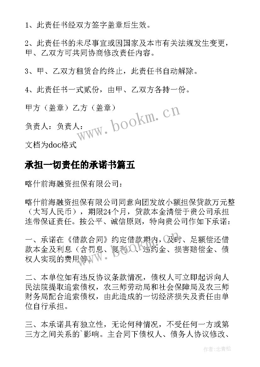 最新承担一切责任的承诺书(模板5篇)